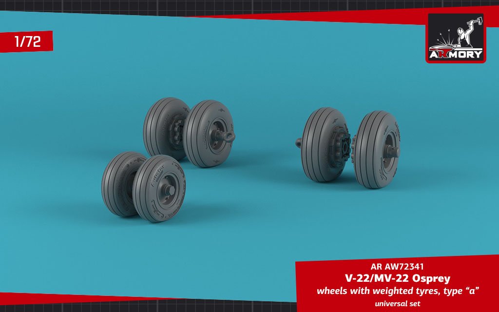 Armory Models AW72341 V-22/MV-22 Osprey wheels w/ weighted tires type “a” 1/72 – imagen 3