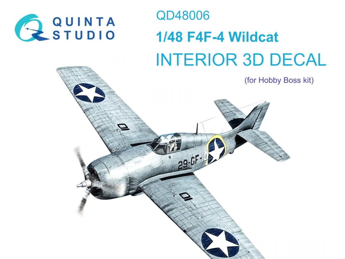 Quinta Studio QD48006 F4F-4 Wildcat 3D-Printed coloured Interior on decal paper (HobbyBoss) 1/48