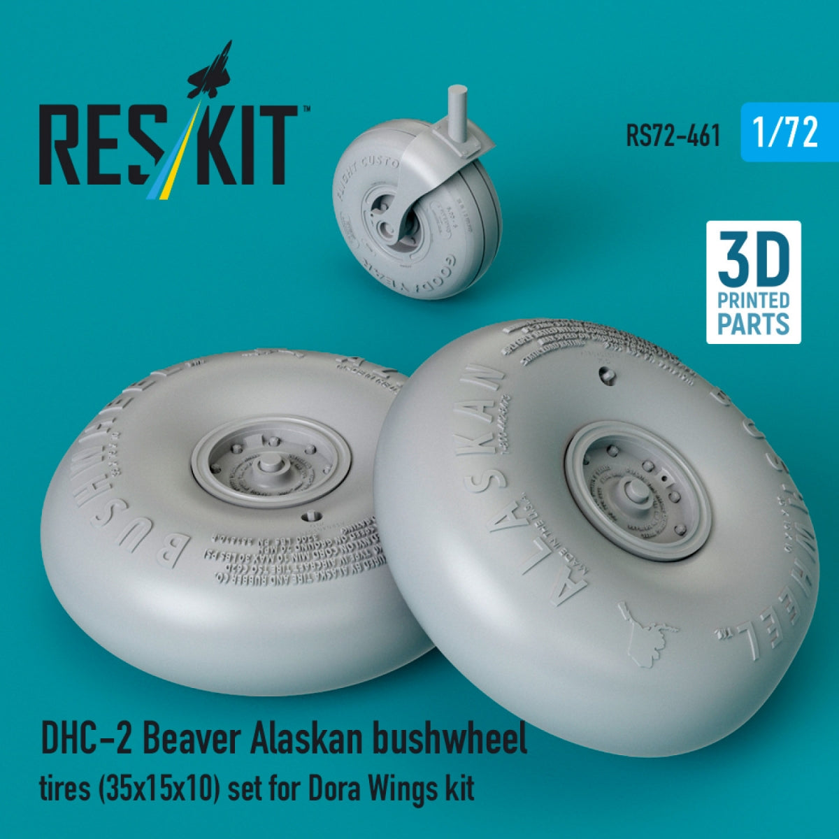 RESKIT RS72-0461 DHC-2 Beaver Alaskan bushwheel tires (35x15x10) set for Dora Wings kit (3D Printed) 1/72