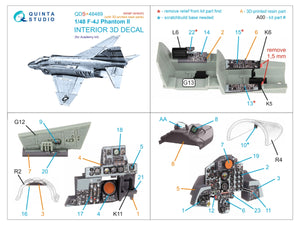 Quinta Studio QDS+48489 F-4J Phantom II 3D-Printed &amp;amp; coloured Interior on decal paper (Academy) (Small version) (with 3D-printed resin parts) 1/48 – immagine 3
