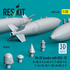 RESKIT RS32-0493 Mk.83 bombs with BSU-35 (4 pcs) (3D printed) 1/32 – imagen 2