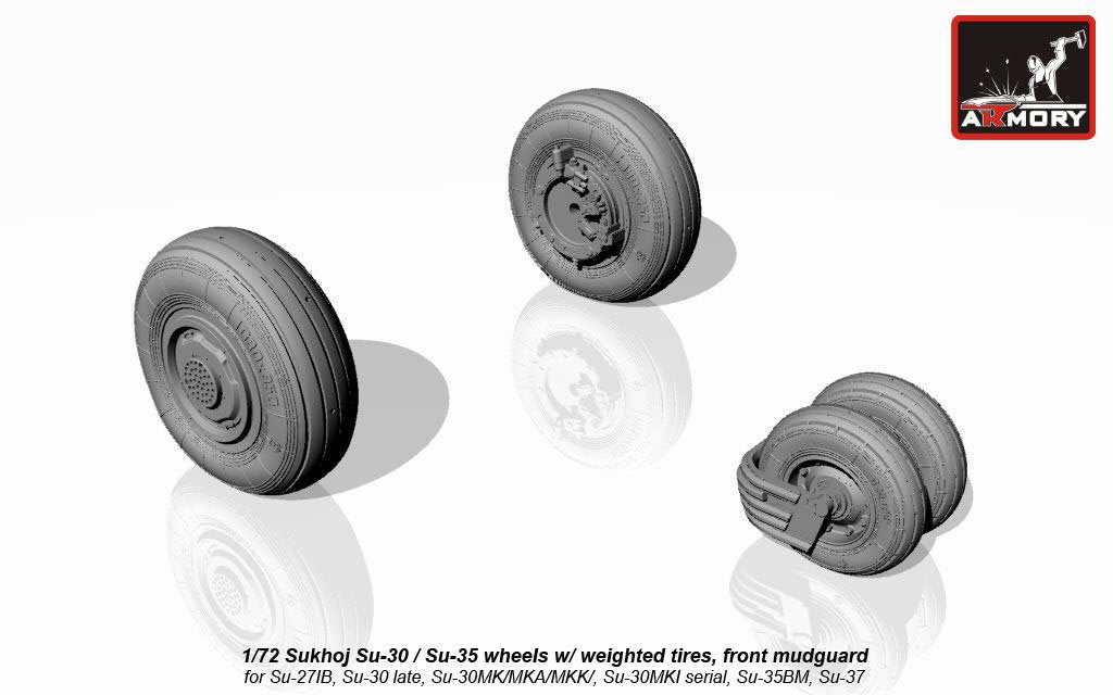 Armory Models AW72035 Sukhoj Su-30 / Su-35 Flanker wheels w/ weighted tires, front mudguard 1/72 – zdjęcie 3