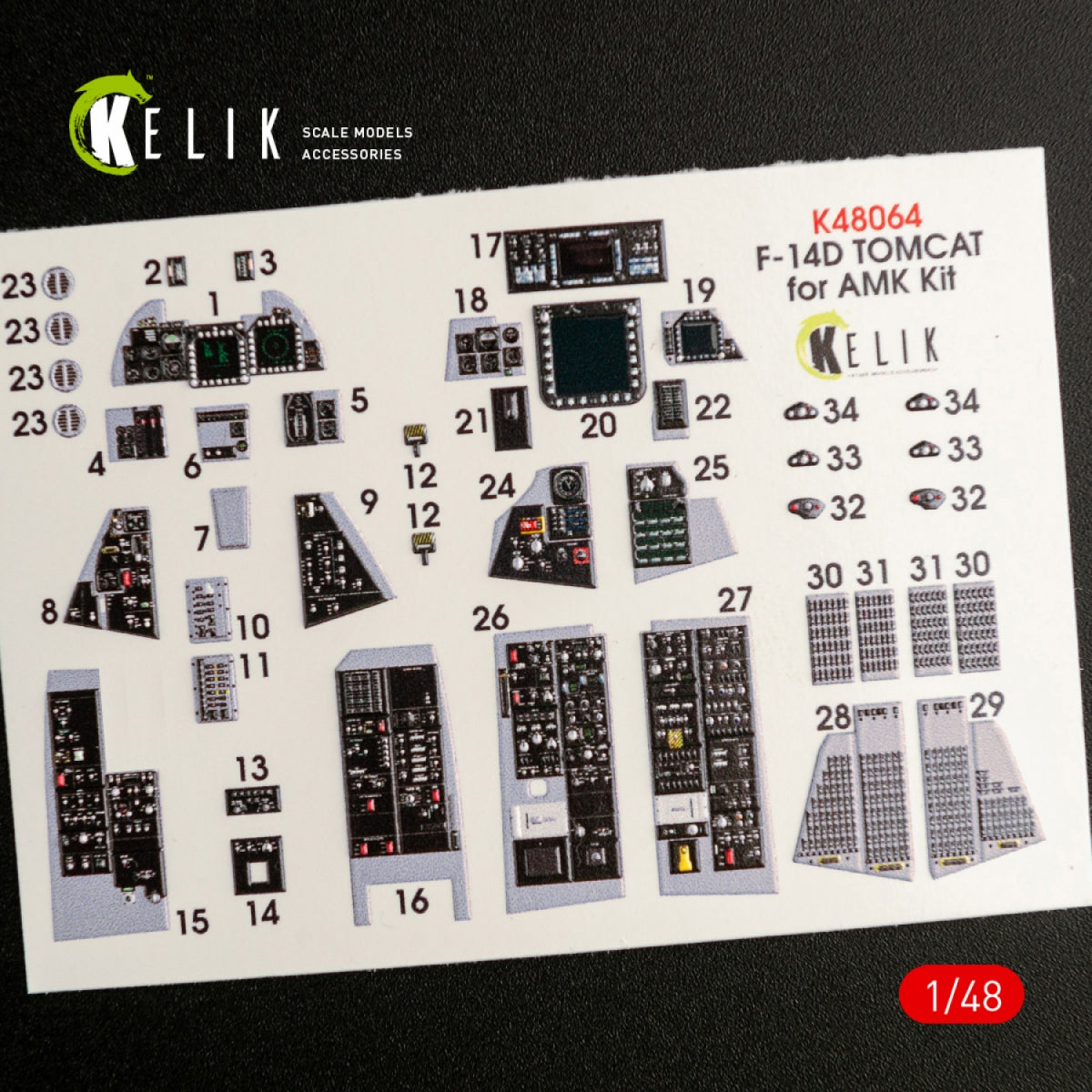 KELIK K48064 F-14D TOMCAT INTERIOR 3D DECALS FOR AMK KIT 1/48 – imagen 3