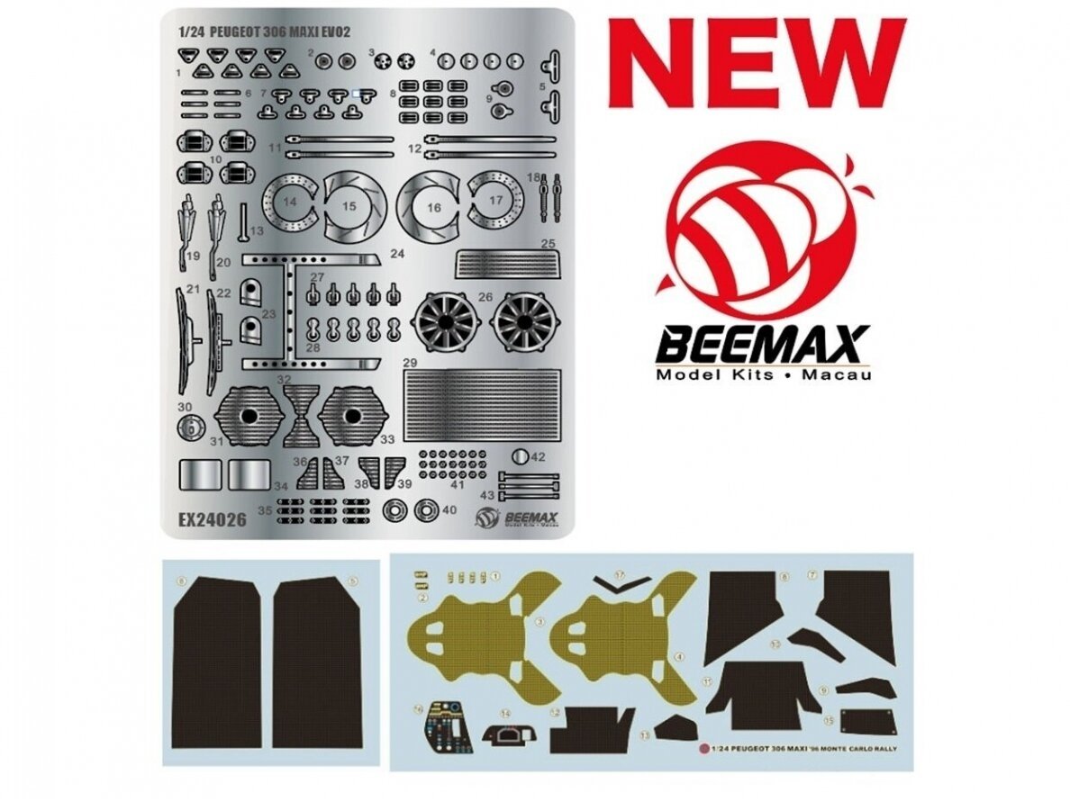 Beemax E24026 Peugeot 306 Maxi EVO2 1998 Monte Carlo Rally Class Winner - DETAIL UP set 1/24 – zdjęcie 5