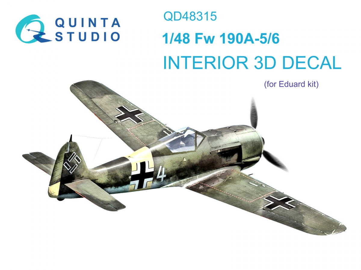 Quinta Studio QD48315 Fw 190A-5/6 3D-Printed &amp;amp; coloured Interior on decal paper (Eduard) 1/48