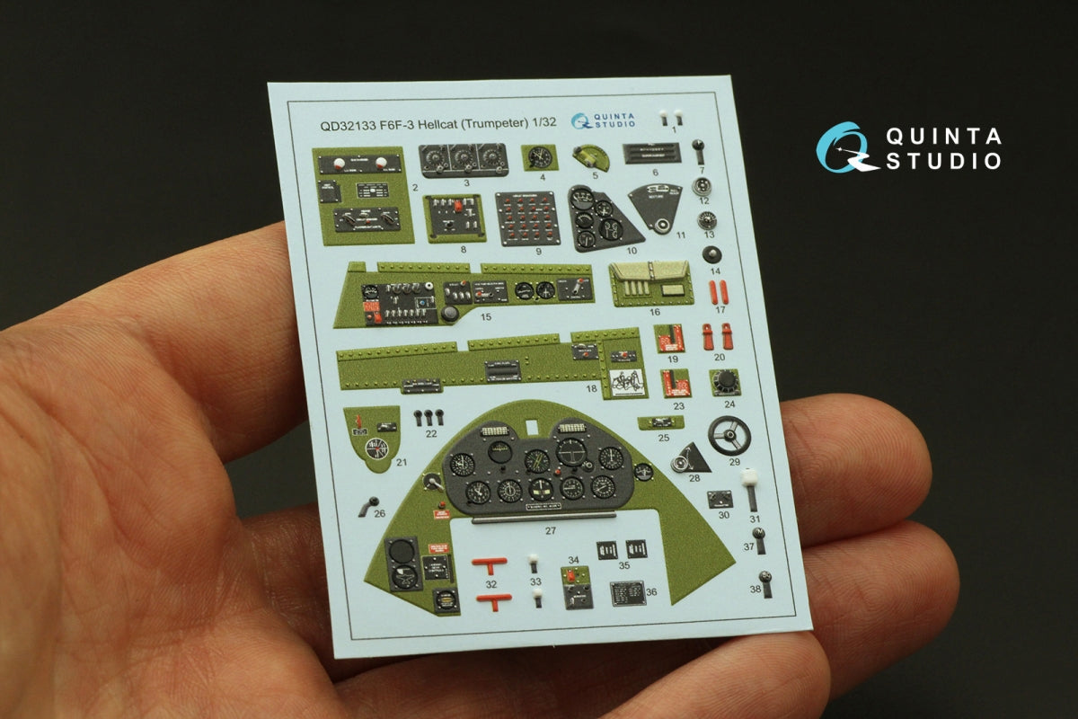 Quinta Studio QD32133 F6F-3 Hellcat 3D-Printed &amp;amp; coloured Interior on decal paper (Trumpeter) 1/32 – Bild 4