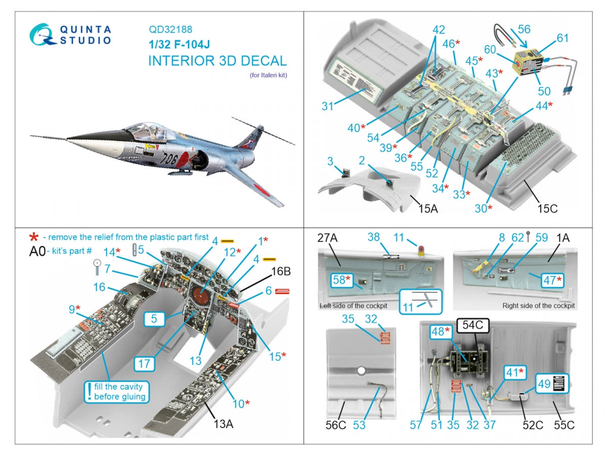 Quinta Studio QD32188 F-104J 3D-Printed coloured Interior on decal paper (Italeri) 1/32 – Bild 14