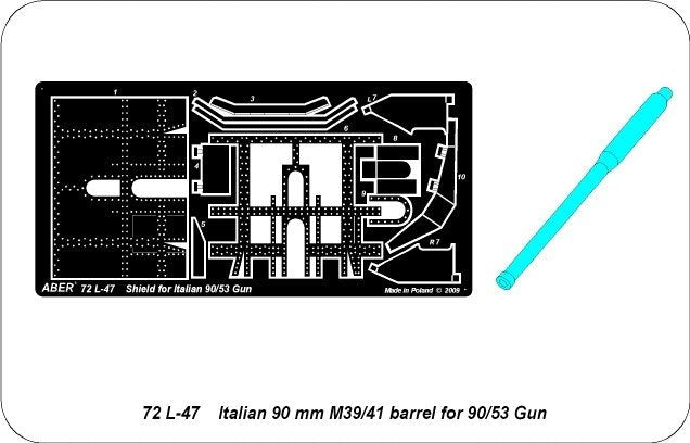 Aber 72L-47 Lufa 90mm do włoskiego działa 90/53 z osłoną / Italian 90mm barrel for 90/53 Gun and additional fully detailed shield 1/72 – imagen 4