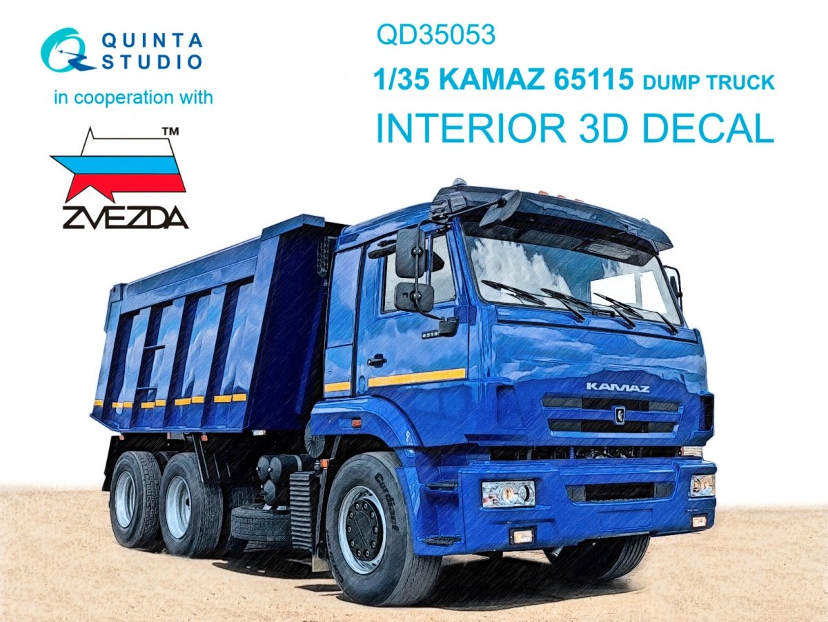 Quinta Studio QD35053 KAMAZ 65115 Dump truck 3D-Printed &amp; colored Interior on decal paper (Zvezda) 1/35