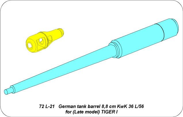 Aber 72L-21 Lufa 8,8cm KwK36 L/56 do późnego czołgu Tiger I / German tank barrel 8,8cm KwK 36 L/56 for (Late model) Tiger I 1/72 – imagen 4