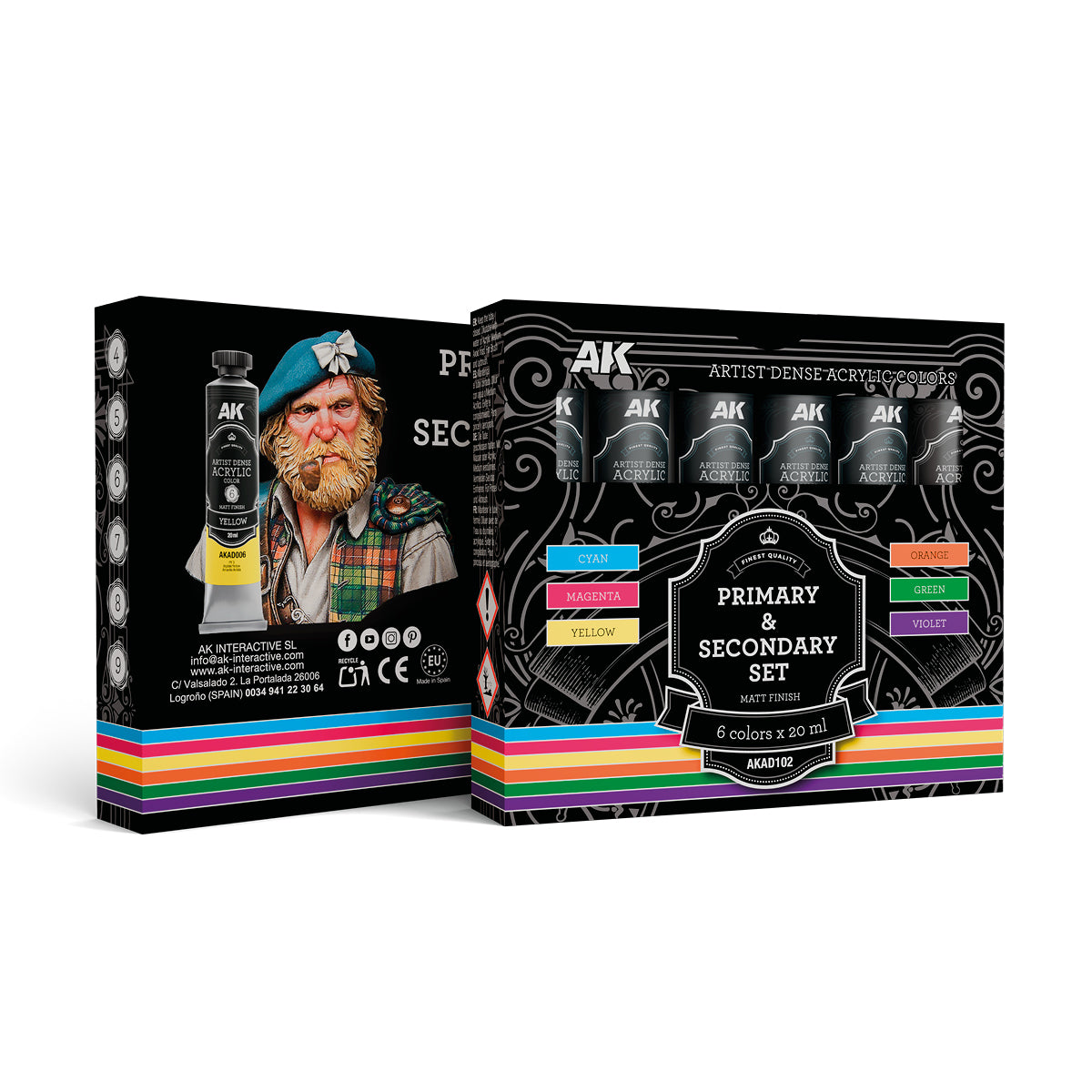AK Interactive AKAD102 Artist Dense Acrylic Colors - Primary &amp;amp; Secondary Set