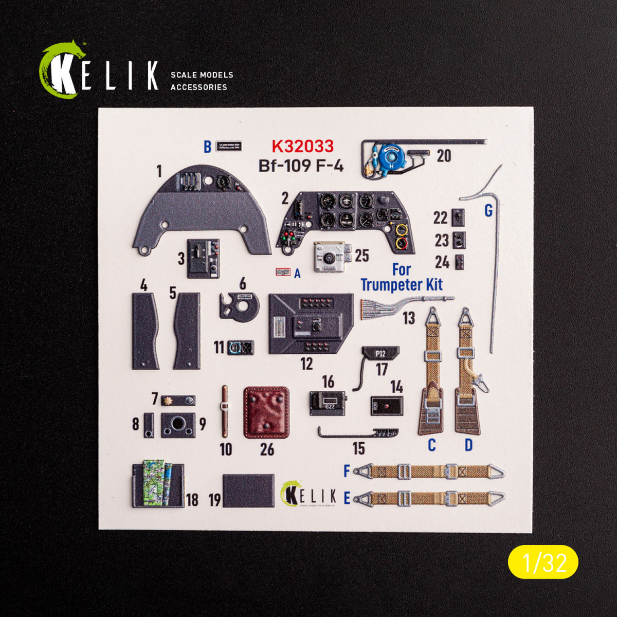 KELIK K32033 BF-109 F-4 - Interior 3D Decals For Trumpeter Kit 1/32 – image 2