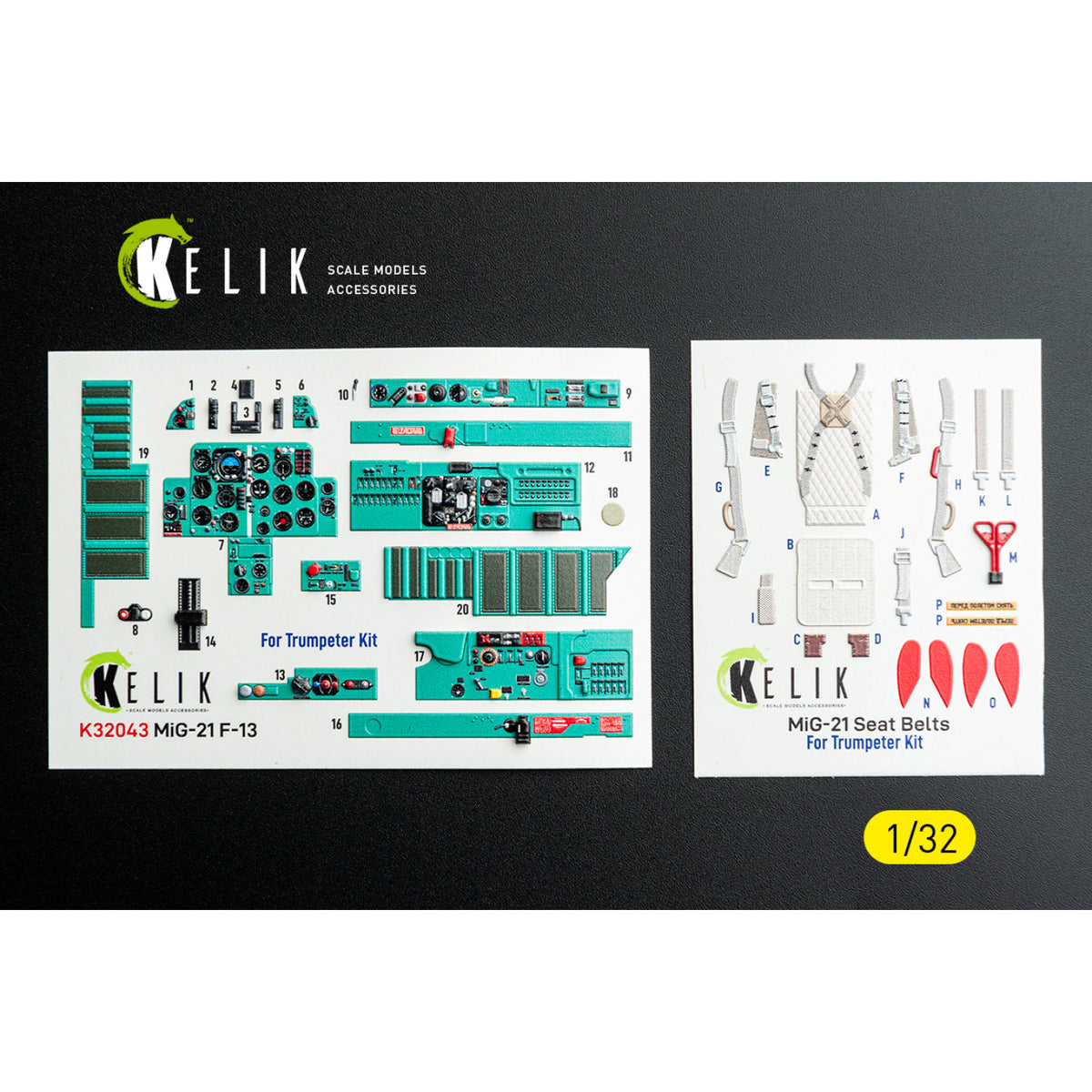 KELIK K32043 Mikoyan MiG-21 F-13 - Interior 3D Decals (for Trumpeter Kits) 1/32
