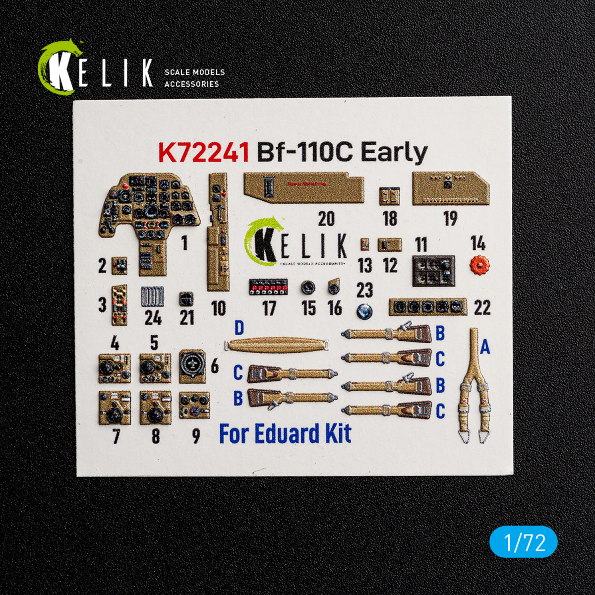 KELIK K72241 Messerschmitt Bf-110 C (Early) - Interior 3D Decals (for Eduard Kits) 1/72