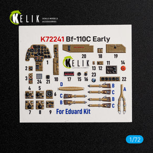 KELIK K72241 Messerschmitt Bf-110 C (Early) - Interior 3D Decals (for Eduard Kits) 1/72