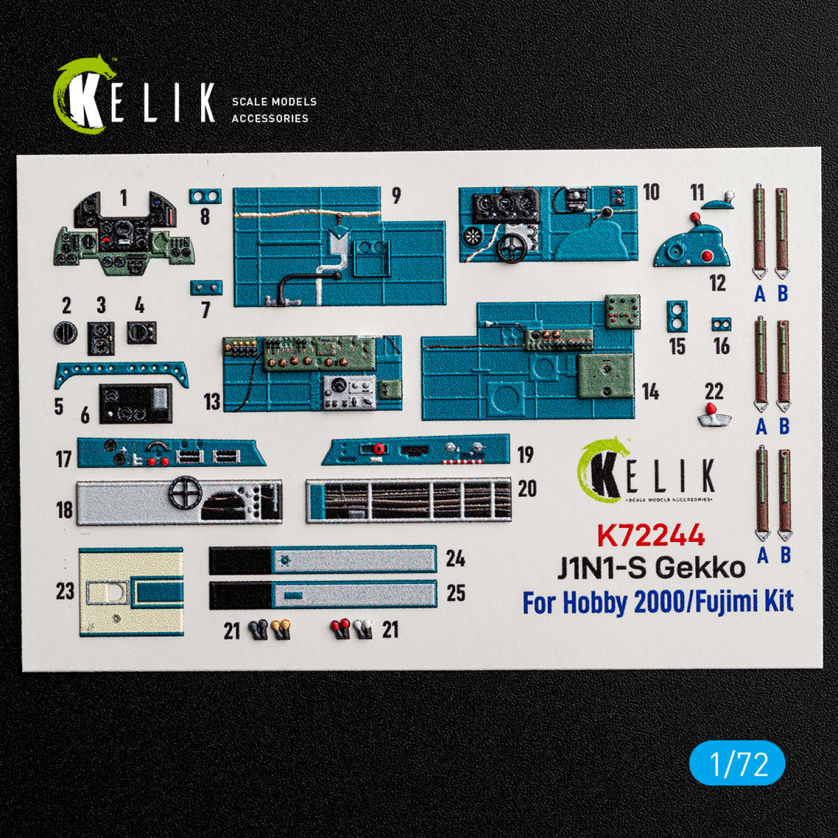 KELIK K72244 Nakajima J1N1-S Gekko - Interior 3D Decals (for Fujimi / Hobby 2000 Kits) 1/72
