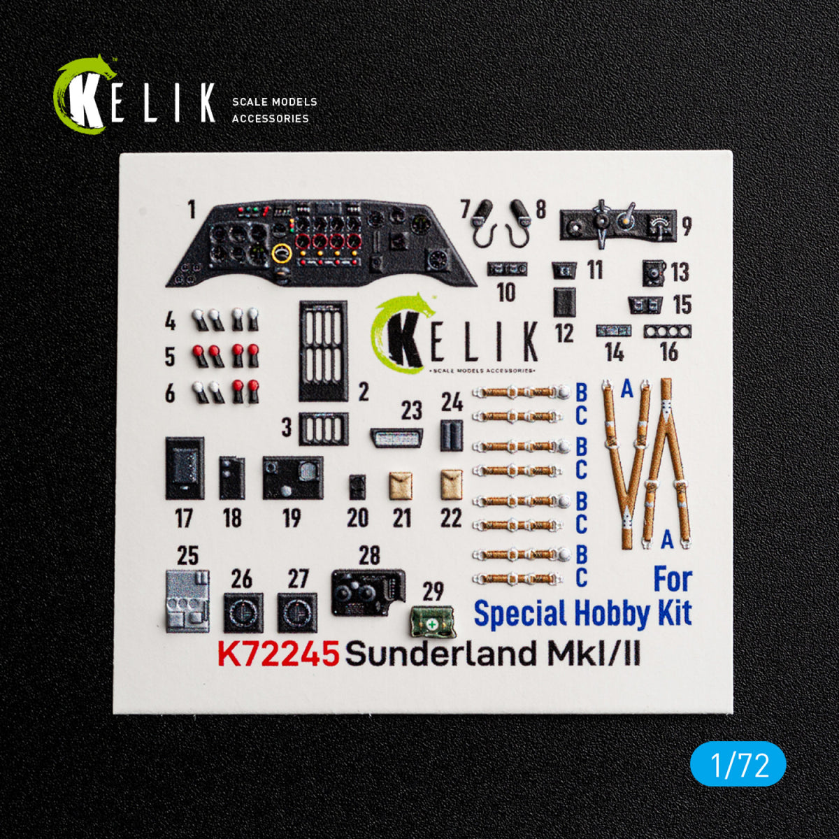KELIK K72245 Short Sunderland Mk.I / Mk.II - Interior 3D Decals (for Special Hobby Kits) 1/72