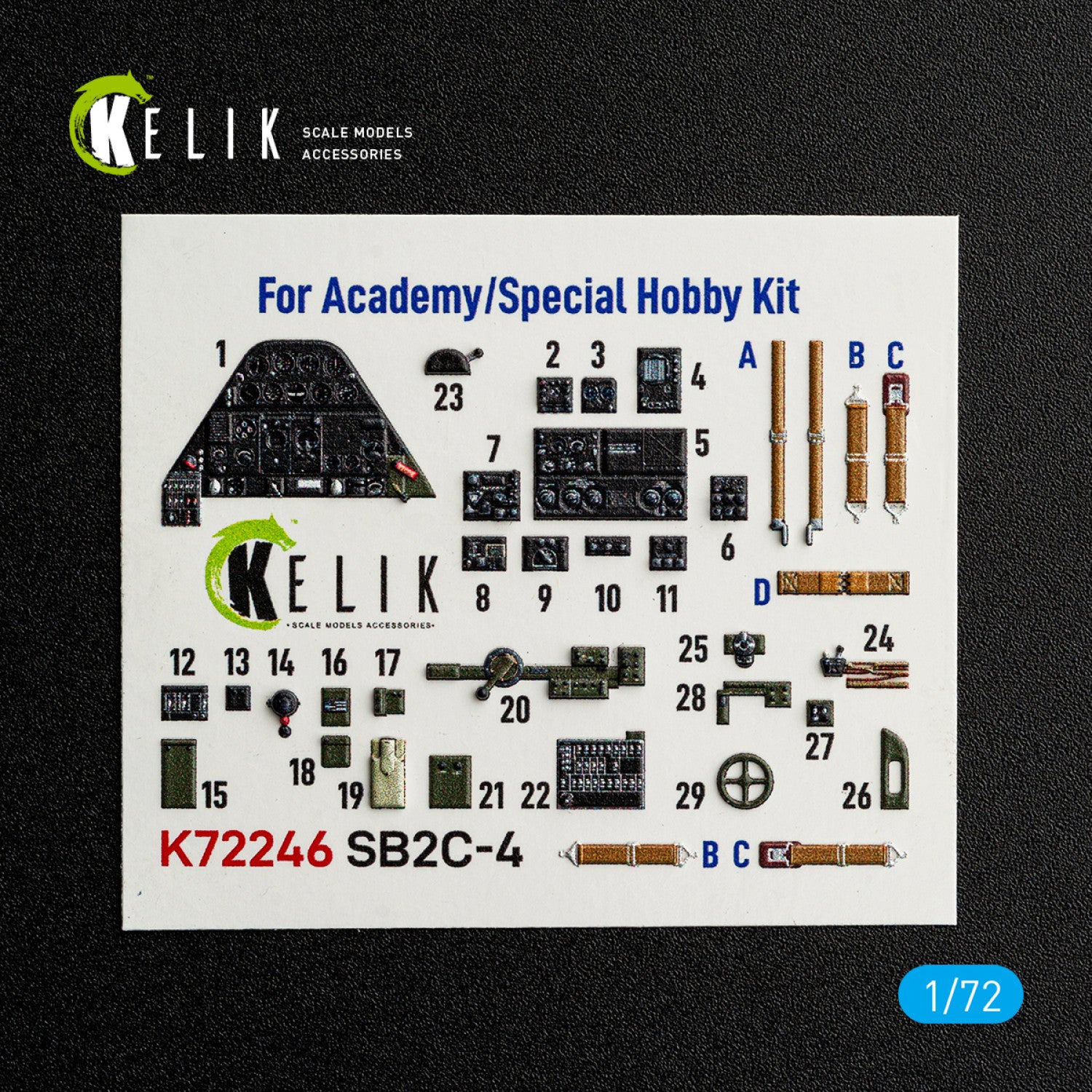 KELIK K72246 SB2C-4 - interior 3D decals for Academy/Special Hobby kit 1/72