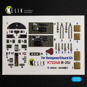 KELIK K72248 North American B-25 J Mitchell - Interior 3D Decals (for Eduard Kits) 1/72
