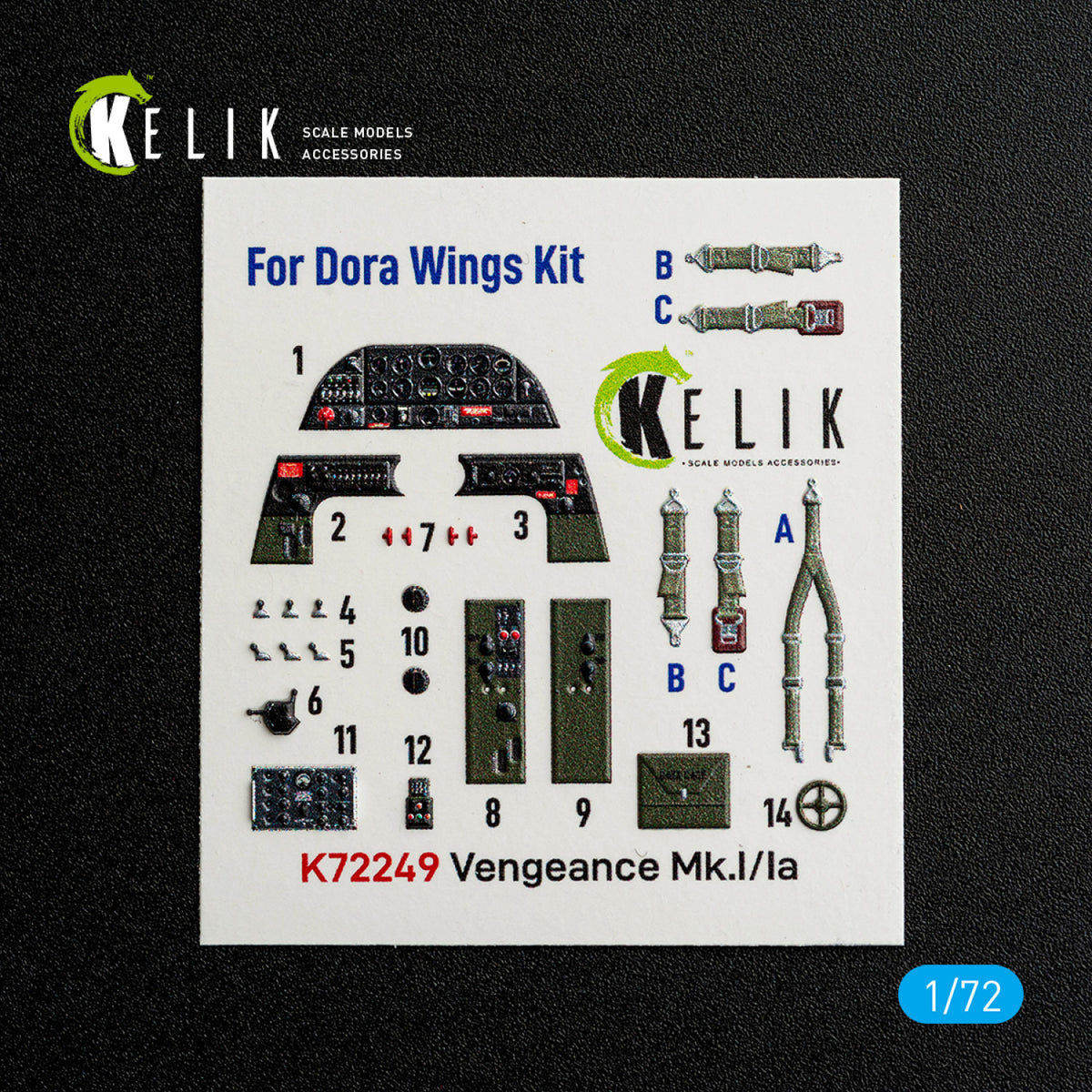 KELIK K72249 Vultee Vengeance Mk.I / Mk.Ia - Interior 3D Decals (for Dora Wings Kits) 1/72