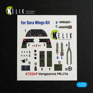 KELIK K72249 Vultee Vengeance Mk.I / Mk.Ia - Interior 3D Decals (for Dora Wings Kits) 1/72