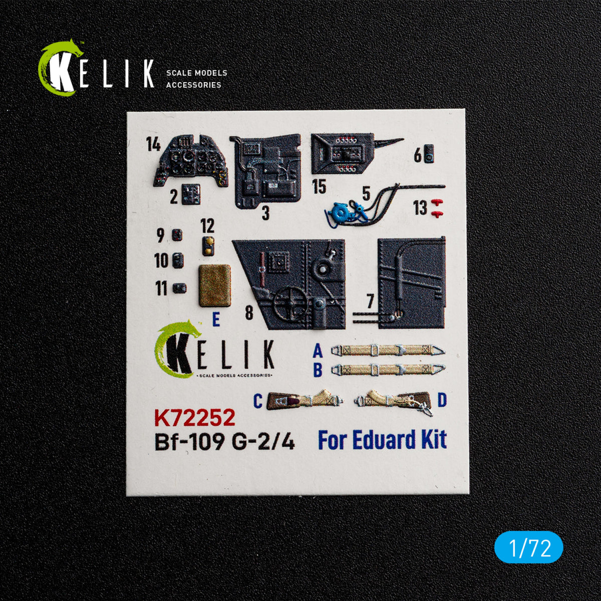 KELIK K72252 Messerschmitt Bf-109 G-2 / G-4 - Interior 3D Decals (for Eduard Kits) 1/72