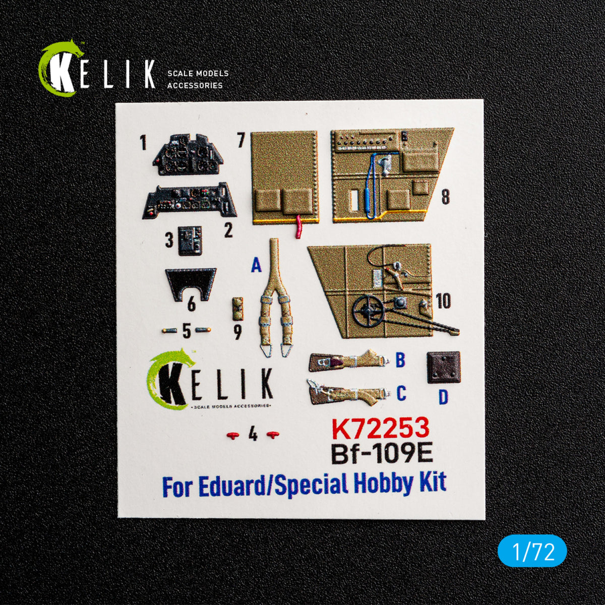 KELIK K72253 Messerschmitt Bf-109 G-2 / G-4 - Interior 3D Decals (for Special Hobby / Eduard Kits) 1/72