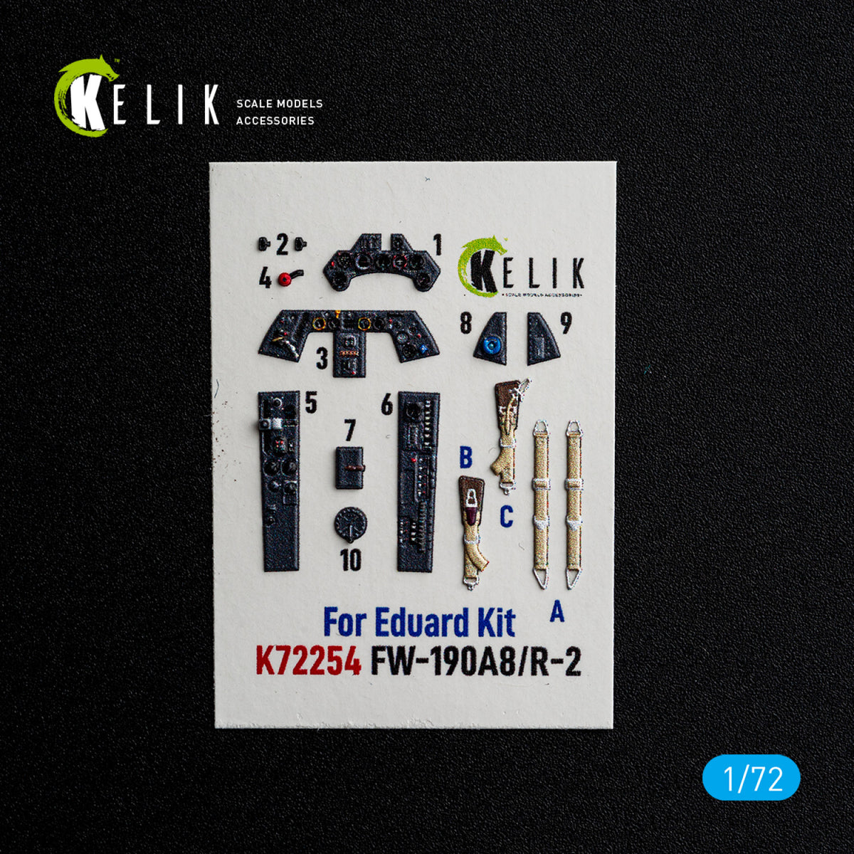 KELIK K72254 Focke Wulf Fw-190 A-8 / R-2 - Interior 3D Decals (for Eduard Kits) 1/72