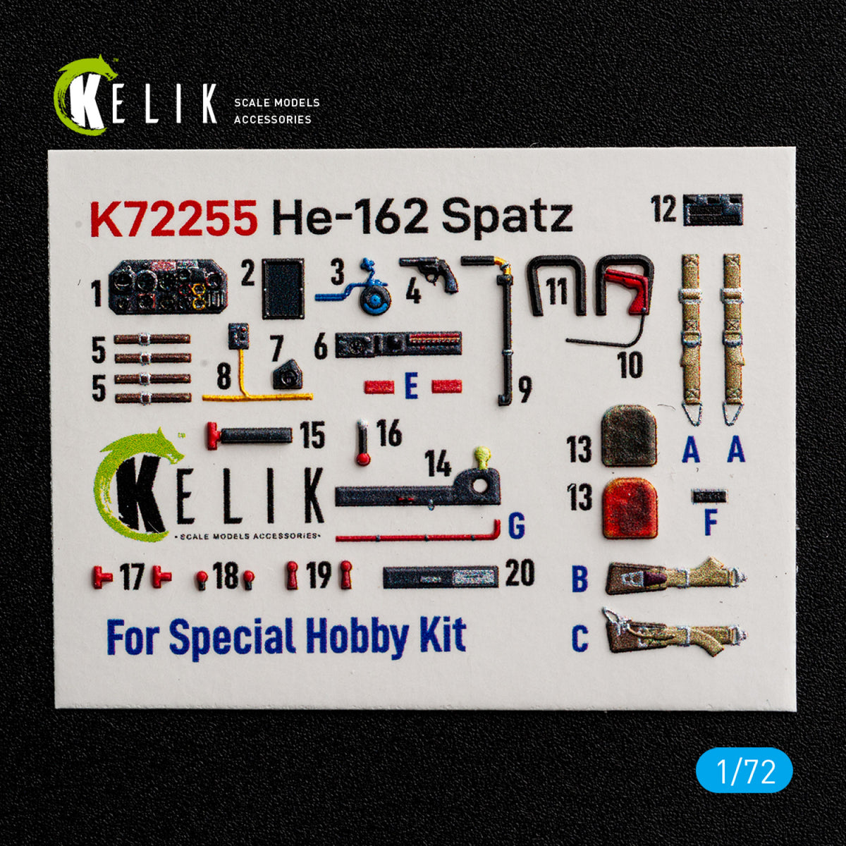 KELIK K72255 Heinkel He-162 Spatz - Interior 3D Decals (for Special Hobby Kits) 1/72