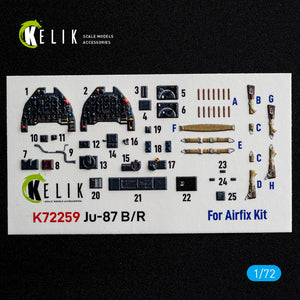 KELIK K72259 Junkers Ju-87 B/R Stuka - Interior 3D Decals (for Airfix Kits) 1/72