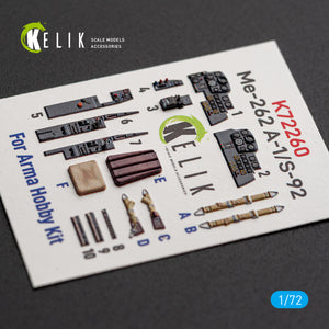 KELIK K72260 Messerschmitt Me-262 A-1 / S-92 - Interior 3D Decals (for Arma Hobby Kits) 1/72 – imagen 4