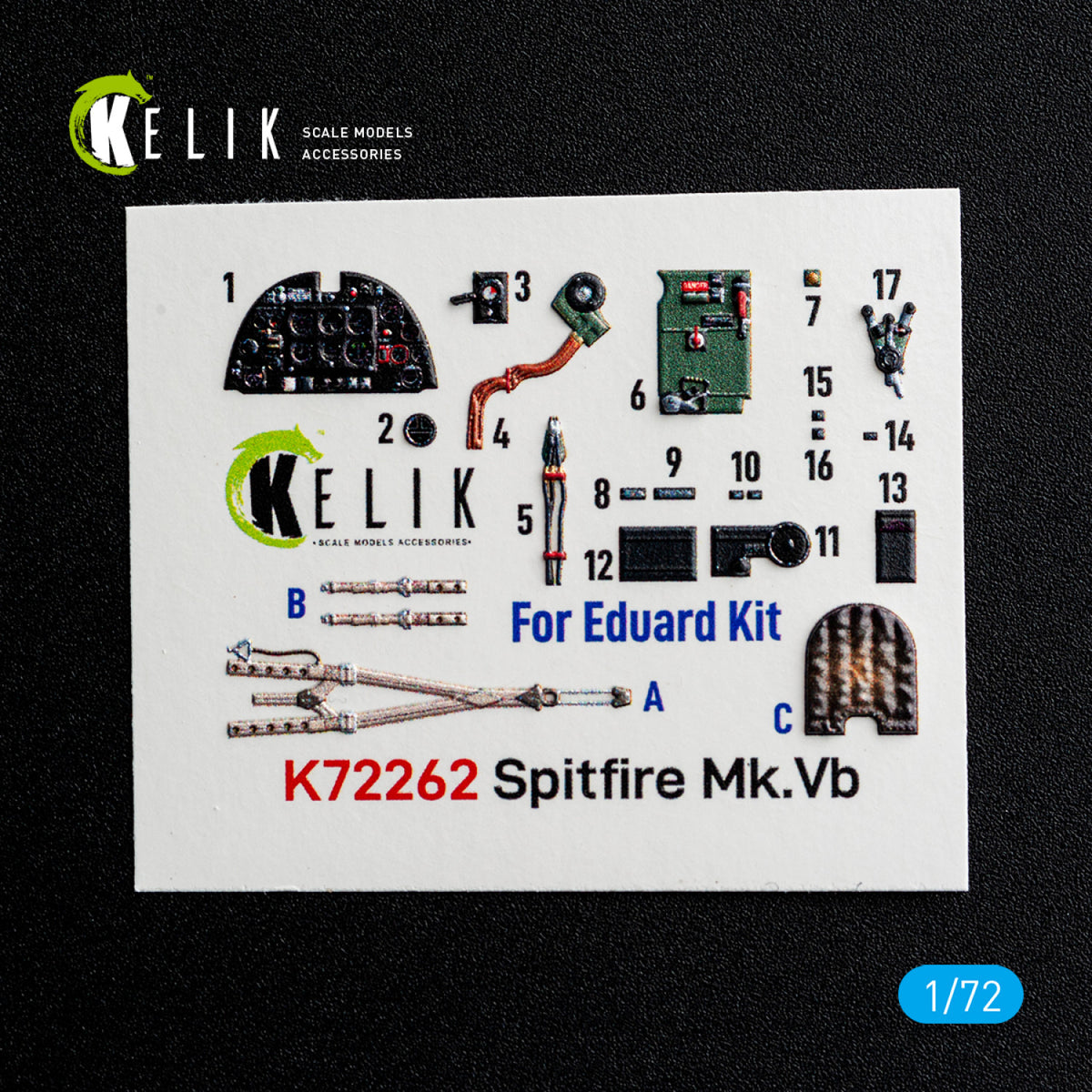 KELIK K72262 Supermarine Spitfire Mk.Vb - Interior 3D Decals (for Eduard Kits) 1/72