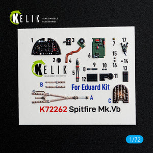 KELIK K72262 Supermarine Spitfire Mk.Vb - Interior 3D Decals (for Eduard Kits) 1/72