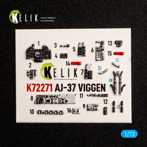 KELIK K72271 Saab AJ-37 Viggen - Interior 3D Decals (for Special Hobby Kits) 1/72