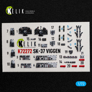 KELIK K72272 Saab SK-37 Viggen - Interior 3D Decals (for Special Hobby Kits) 1/72
