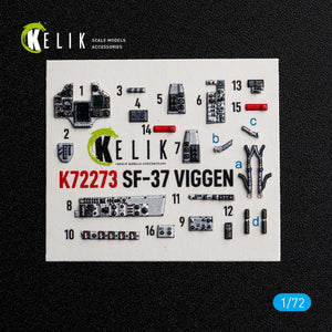 KELIK K72273 Saab SF-37 Viggen - Interior 3D Decals (for Special Hobby Kits) 1/72