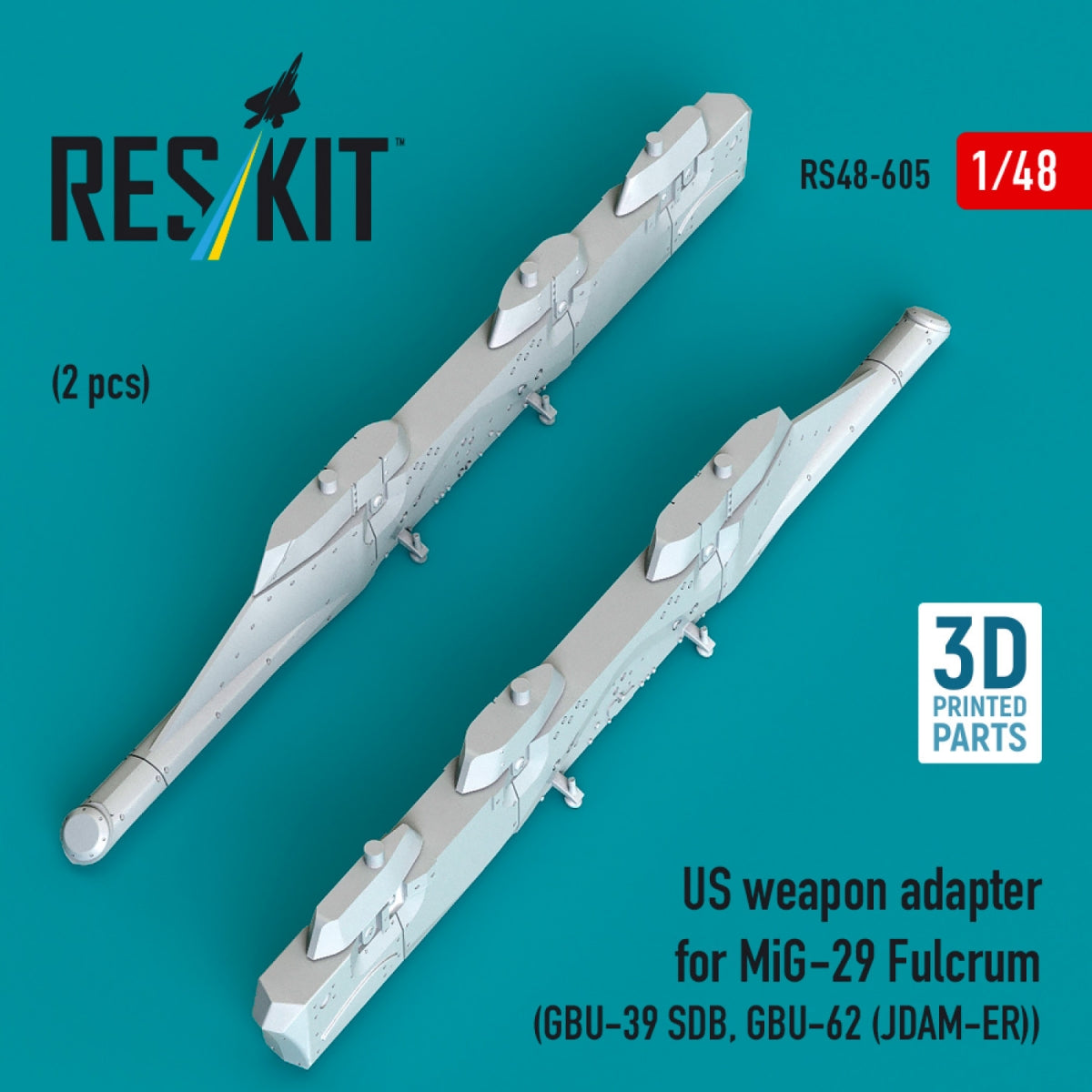 RESKIT RS48-0605 US weapon adapter for MiG-29 Fulcrum (2 pcs) (GBU-39 SDB, GBU-62 (JDAM-ER)) (3D Printed) 1/48