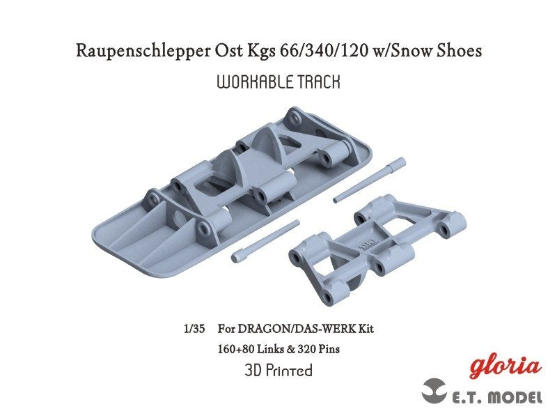 E.T. Model P35-030 Raupenschlepper Ost Kgs 66/340/120 w/Snow Shoes Workable Track ( 3D Printed ) 1/35