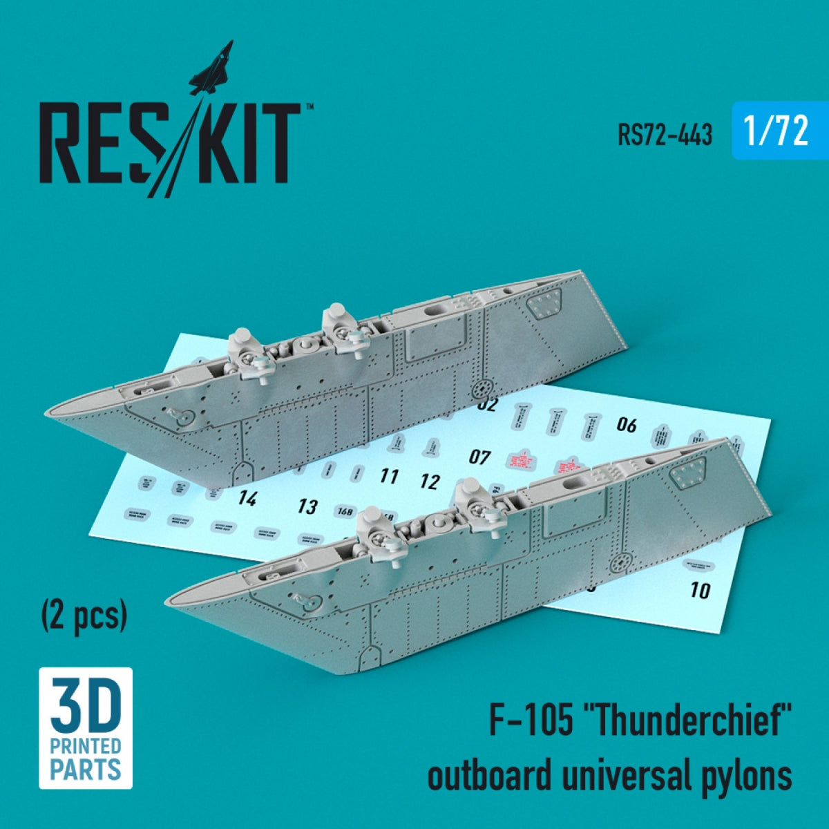 RESKIT RS72-0443 F-105 "THUNDERCHIEF" OUTBOARD UNIVERSAL PYLONS (2 PCS) (3D PRINTED) 1/72