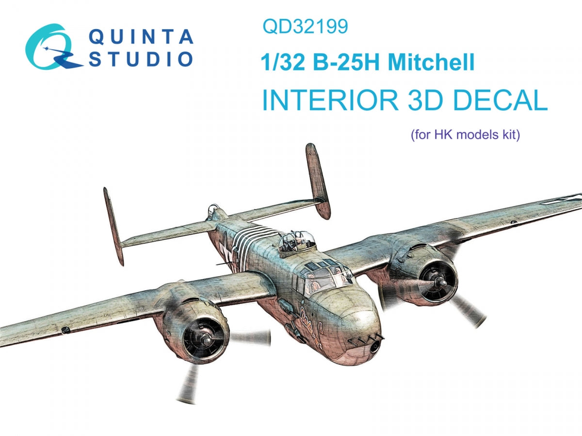 Quinta Studio QD32199 B-25H Mitchell 3D-Printed &amp;amp; coloured Interior on decal paper (HK models) 1/32