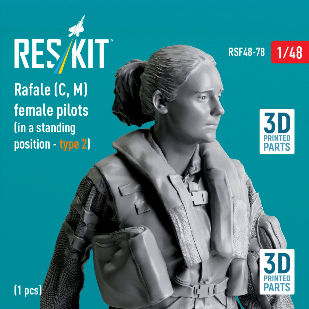 RESKIT RSF48-0078 Rafale (C, M) female pilot (in a standing position - type 2) (1 pcs) (3D Printed) 1/48 – Bild 3