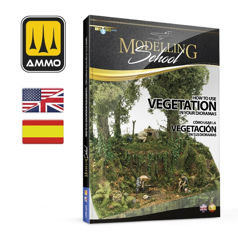 AMMO de Mig Jimenez 6254 ÉCOLE DE MODÉLISATION - Comment utiliser la végétation dans vos dioramas (Bilingue - anglais, espagnol)