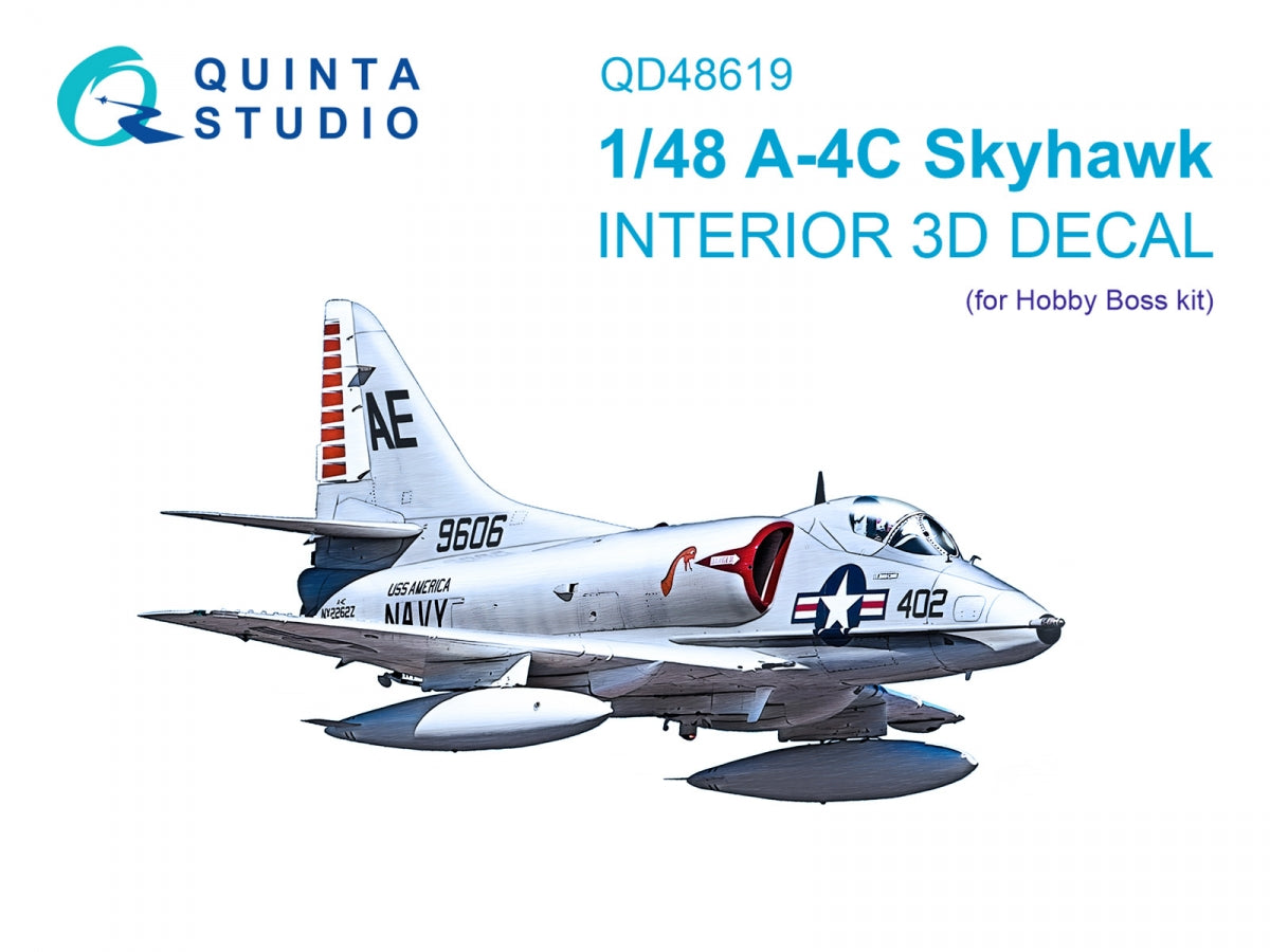 Quinta Studio QD48619 A-4C Skyhawk 3D-Printed &amp; coloured Interior on decal paper ( Hobby Boss ) 1/48