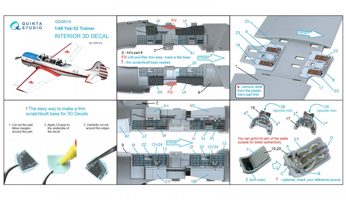 Quinta Studio QD48019 Yak-52 3D-Printed &amp;amp; coloured Interior on decal paper (ARK) 1/48 – imagen 2
