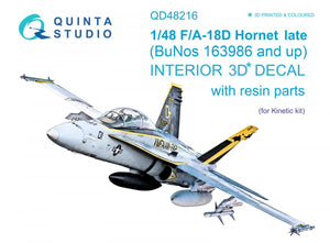 Quinta Studio QD48216 F/A-18D Late 3D-Printed &amp;amp; coloured Interior on decal paper with resin parts (Kinetic) 1/48
