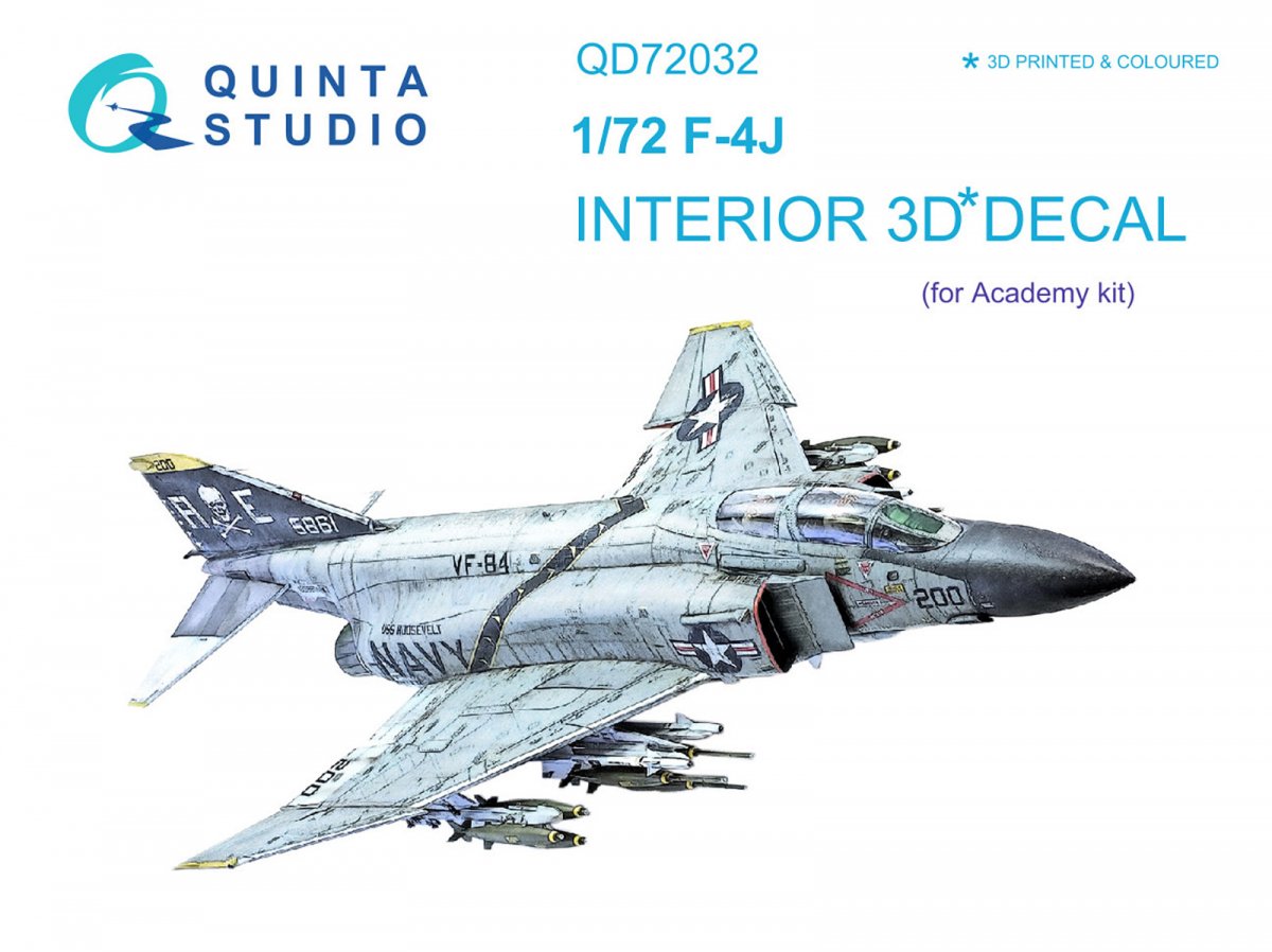 Intérieur imprimé en 3D et coloré sur papier décalcomanie Quinta Studio QD72032 F-4J (pour maquette Academy) 1/72