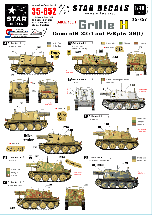 Star Decals 35-852 Calandre Ausf H Sdkfz 138/1 1/35