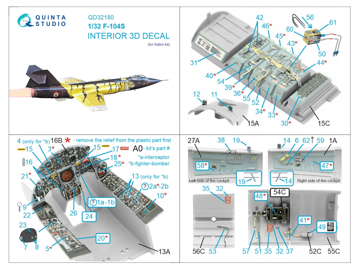 Quinta Studio QD32180 F-104S 3D-Printed coloured Interior on decal paper (Italeri) 1/32 – imagen 7