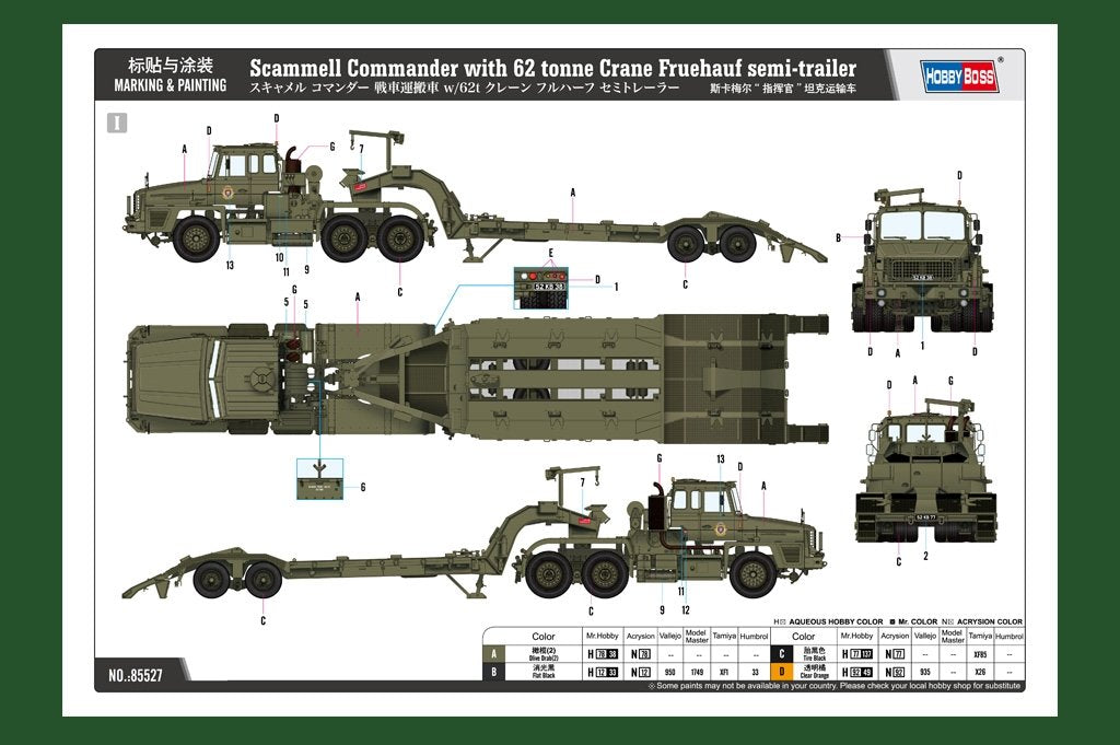 Hobby Boss 85527 Scammell Commander with 62 tonne Crane Fruehauf semi-trailer 1/35 – zdjęcie 6