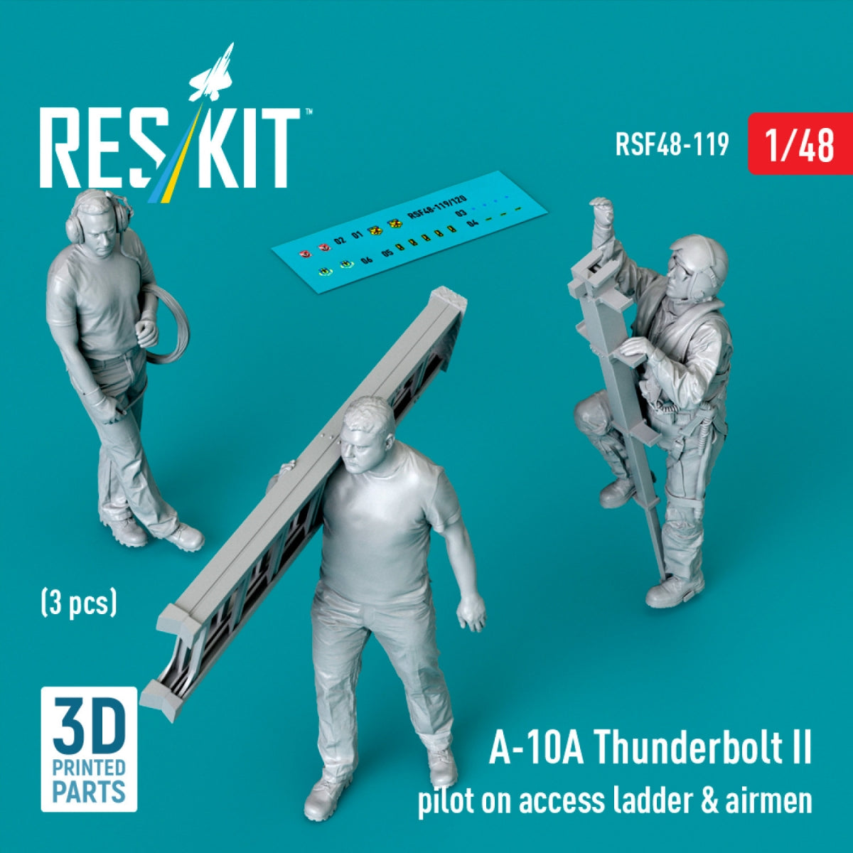 RESKIT RSF48-0119 A-10A Thunderbolt II pilot on access ladder &amp; airmen (3 pcs) (3D Printed) 1/48